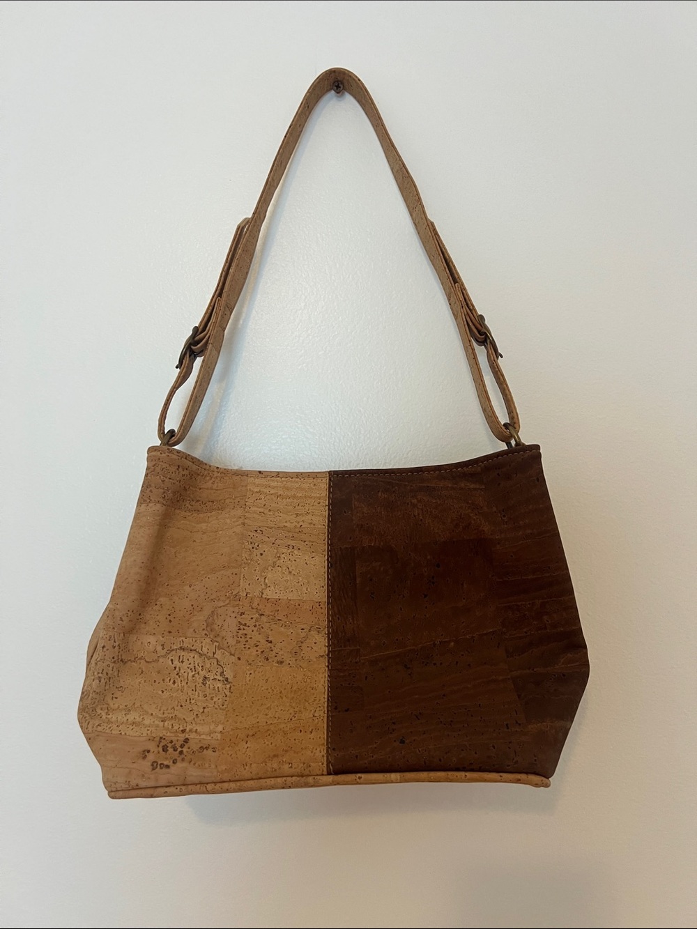 Two-Tone Brown Cork Shoulder Bag